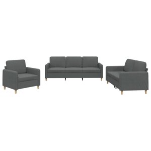 vidaXL Ensemble de canapés 3 Pièces avec coussins Gris foncé Tissu