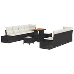 vidaXL Ensemble de canapé de jardin 11 pièces avec coussins Noir Poly rotin Acacia