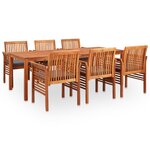 vidaXL Mobilier à dîner d'extérieur 7 Pièces et coussins Acacia solide