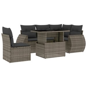 vidaXL Salon de jardin 6 Pièces avec coussins gris résine tressée