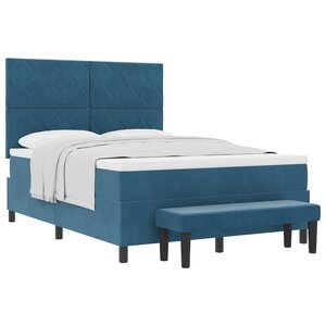 vidaXL Lit avec sommier avec matelas et banc bleu foncé 140x190 cm