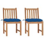 vidaXL Chaises de jardin lot de 2 avec coussins Bois de teck massif