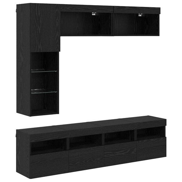vidaXL Meuble TV avec LED 7 Pièces Chêne noir Bois d'ingénierie