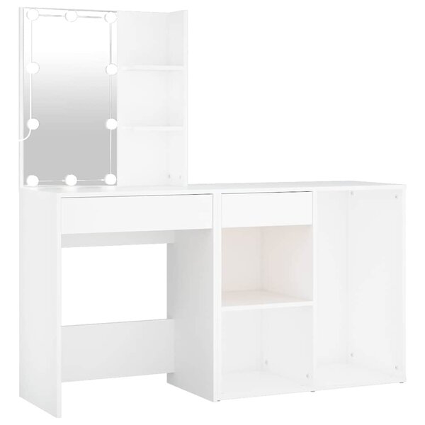 vidaXL Coiffeuse à LED avec armoire Blanc Bois d'ingénierie