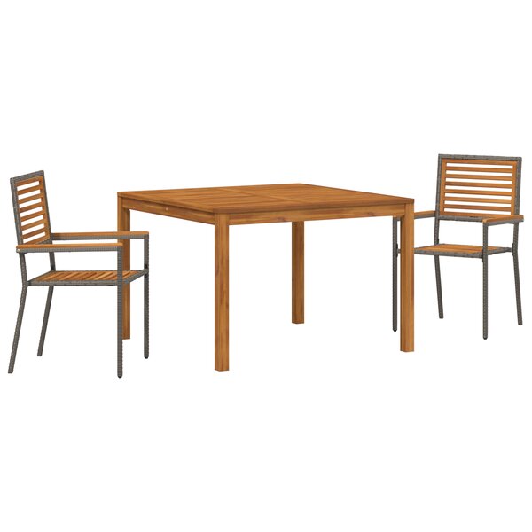 Ensemble de salle à manger de jardin 3 pièces vidaXL Gris poly rattan acacia