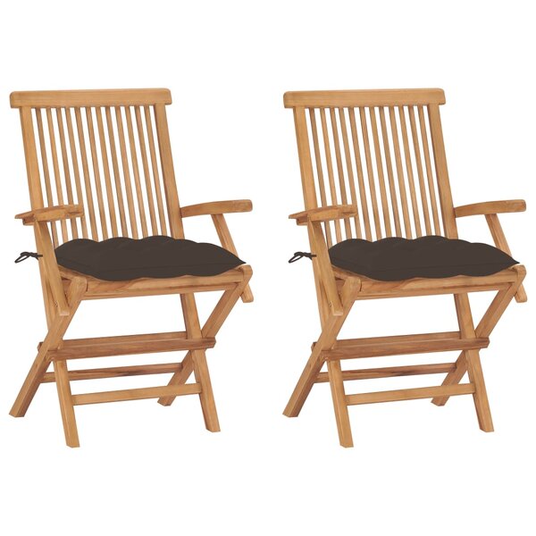 vidaXL Chaises de jardin avec coussins taupe lot de 2 Bois teck massif