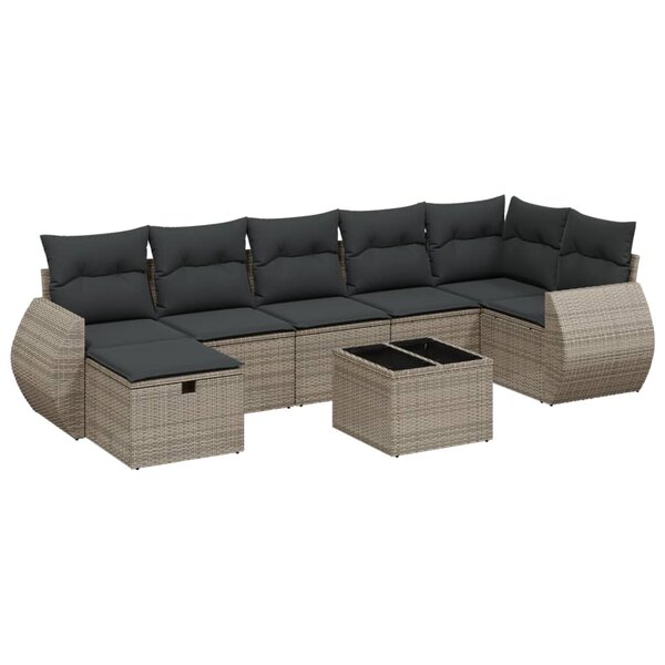 vidaXL Salon de jardin 8 Pièces avec coussins gris résine tressée