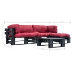 vidaXL Salon de jardin palette 4 Pièces avec coussins rouge bois