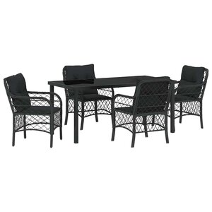 vidaXL Ensemble de salle à manger pour jardin 5 Pièces Noir polyrotin
