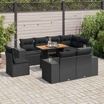 vidaXL Salon de jardin 9 Pièces avec coussins noir résine tressée