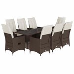 vidaXL Ensemble à manger de jardin et coussins 9 Pièces marron poly rotin