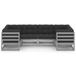 vidaXL Salon de jardin 6 Pièces avec coussins Gris Bois de pin massif