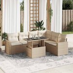 vidaXL Salon de jardin avec coussins 7 Pièces beige résine tressée