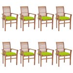 vidaXL Chaises à manger lot de 8 et coussins vert vif Bois teck solide