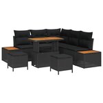 vidaXL Ensemble de canapé de jardin avec coussin 8 Pièces Noir Poly rotin