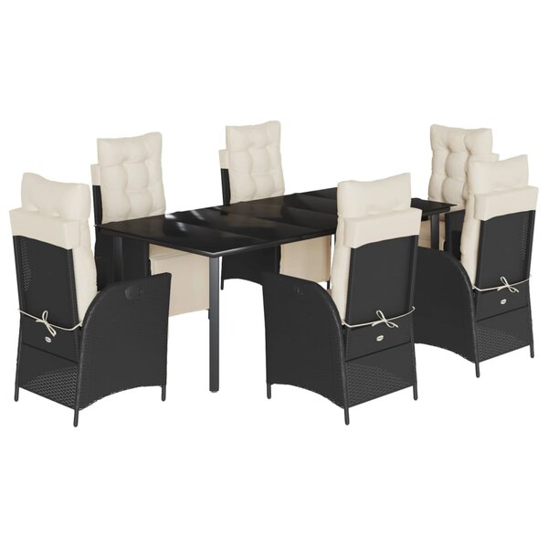 vidaXL Ensemble à manger de jardin coussins 7Pièces Noir Résine tressée