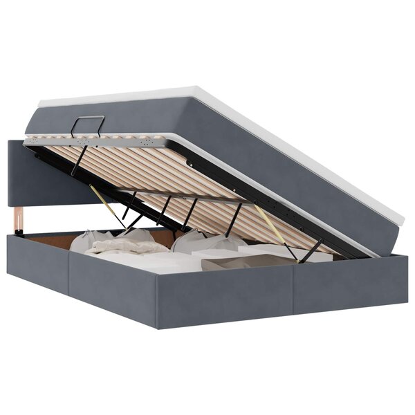 vidaXL Lit de rangement LED avec matelas Gris foncé 140 x 190 cm