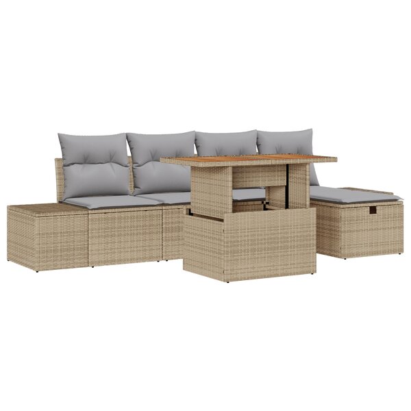 vidaXL Ensemble de Canapé de Jardin 6 Pièces avec Coussins Beige en Poly Rattan