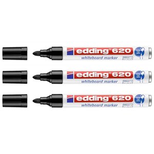 Marqueur pour Tableaux blancs 620 Noir Corps Alu Pointe Ronde 1 5-3 mm x 3 EDDING