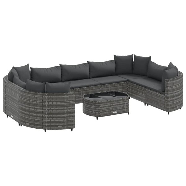 vidaXL Salon de jardin avec coussins 10 Pièces gris résine tressée