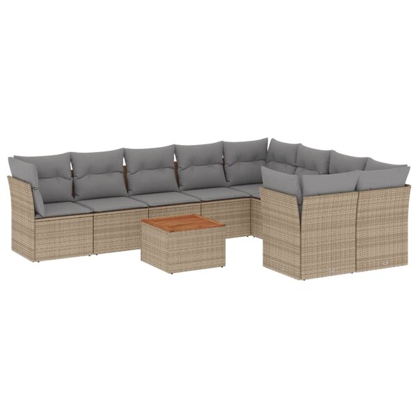 vidaXL Salon de jardin et coussins 10 Pièces mélange beige résine tressée