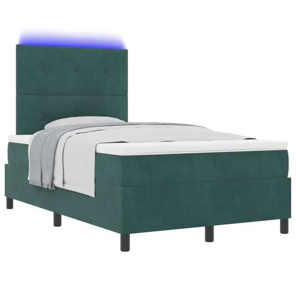 Lit box spring vidaXL avec matelas et LED Vert foncé 120x200 cm Velours
