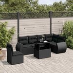 vidaXL Salon de jardin 7 Pièces avec coussins noir résine tressée