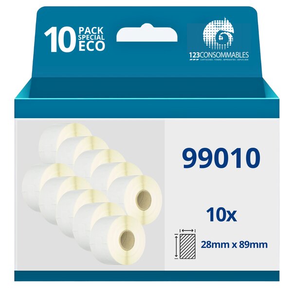 Pack de 10 Rouleaux étiquettes compatibles DYMO 99010 étiquettes d'adresse  28mm x 89mm