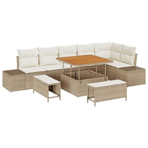 vidaXL Ensemble de canapé de jardin 9 Pièces Beige Poly rotin