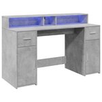 Bureau table poste de travail meuble d'ordinateur informatique étude et lumières LED 140 x 55 x 91cm bois d'ingénierie gris 02_0023799