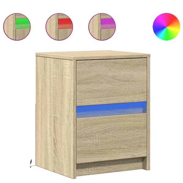 vidaXL Armoires de chevet et lumières LED 2 Pièces chêne sonoma