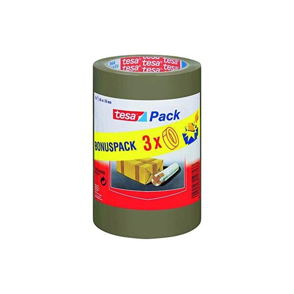 Lot de 3 rouleaux adhésifs polypropylènes 66 m x 50 mm marron tesa