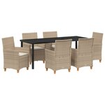 vidaXL Set de 7 pièces pour dîner dans le jardin avec coussins  en rattan poly beige.