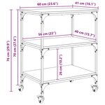 vidaXL Chariot de cuisine Chêne noir 60 x 41 x 76 cm Bois d'ingénierie