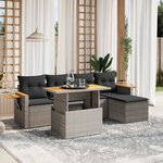 vidaXL Salon de jardin 6 Pièces avec coussins gris résine tressée