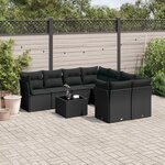 vidaXL Salon de jardin 9 Pièces avec coussins noir résine tressée