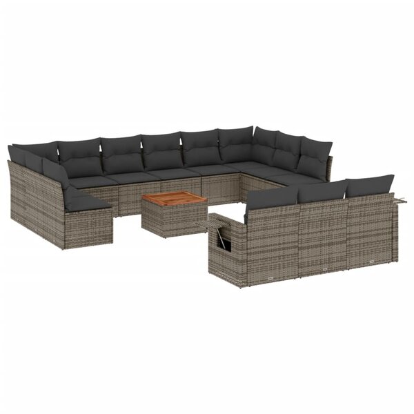 vidaXL Salon de jardin avec coussins 14 Pièces gris résine tressée