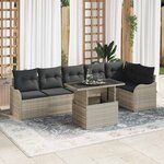 vidaXL Canapé de jardin 7 pièces avec coussins en rotin synthétique gris clair.