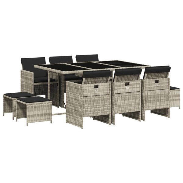 vidaXL Ensemble à manger de jardin 11Pièces avec coussins gris poly rotin