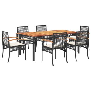 vidaXL Ensemble à manger de jardin coussins 7Pièces Noir Résine tressée