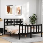 vidaXL Cadre de lit avec tête de lit noir 140x190 cm bois massif