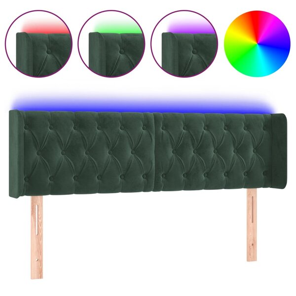 vidaXL Tête de lit à LED Vert foncé 147x16x78/88 cm Velours