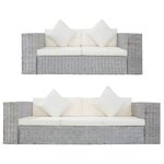 vidaXL Ensemble de canapés 2 Pièces avec coussins Gris Rotin naturel