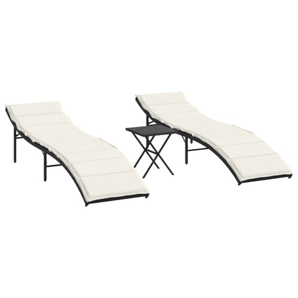 vidaXL Chaises longues lot de 2 avec table noir résine tressée
