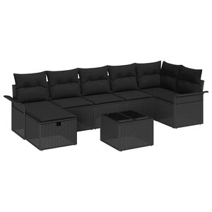 vidaXL Ensemble de canapé de jardin avec coussin 8 Pièces Noir polyrotin