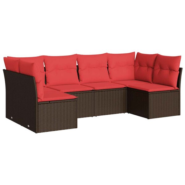 vidaXL Salon de jardin 6 Pièces avec coussins marron résine tressée