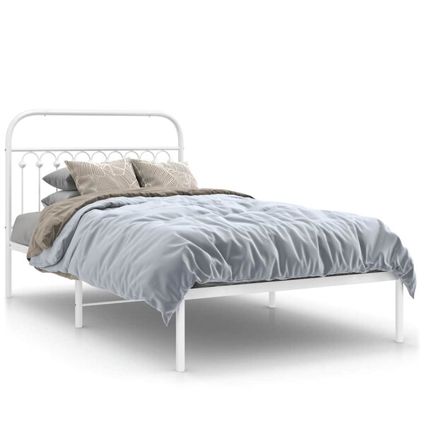 vidaXL Cadre de lit métal sans matelas et tête de lit blanc 107x203 cm