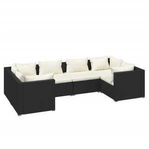 Salon de jardin meuble d'extérieur ensemble de mobilier 6 pièces avec coussins résine tressée noir 02_0016933