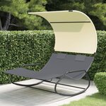 vidaXL Chaise longue double à bascule avec auvent Gris et crème