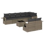 vidaXL Salon de jardin 9 Pièces avec coussins gris résine tressée